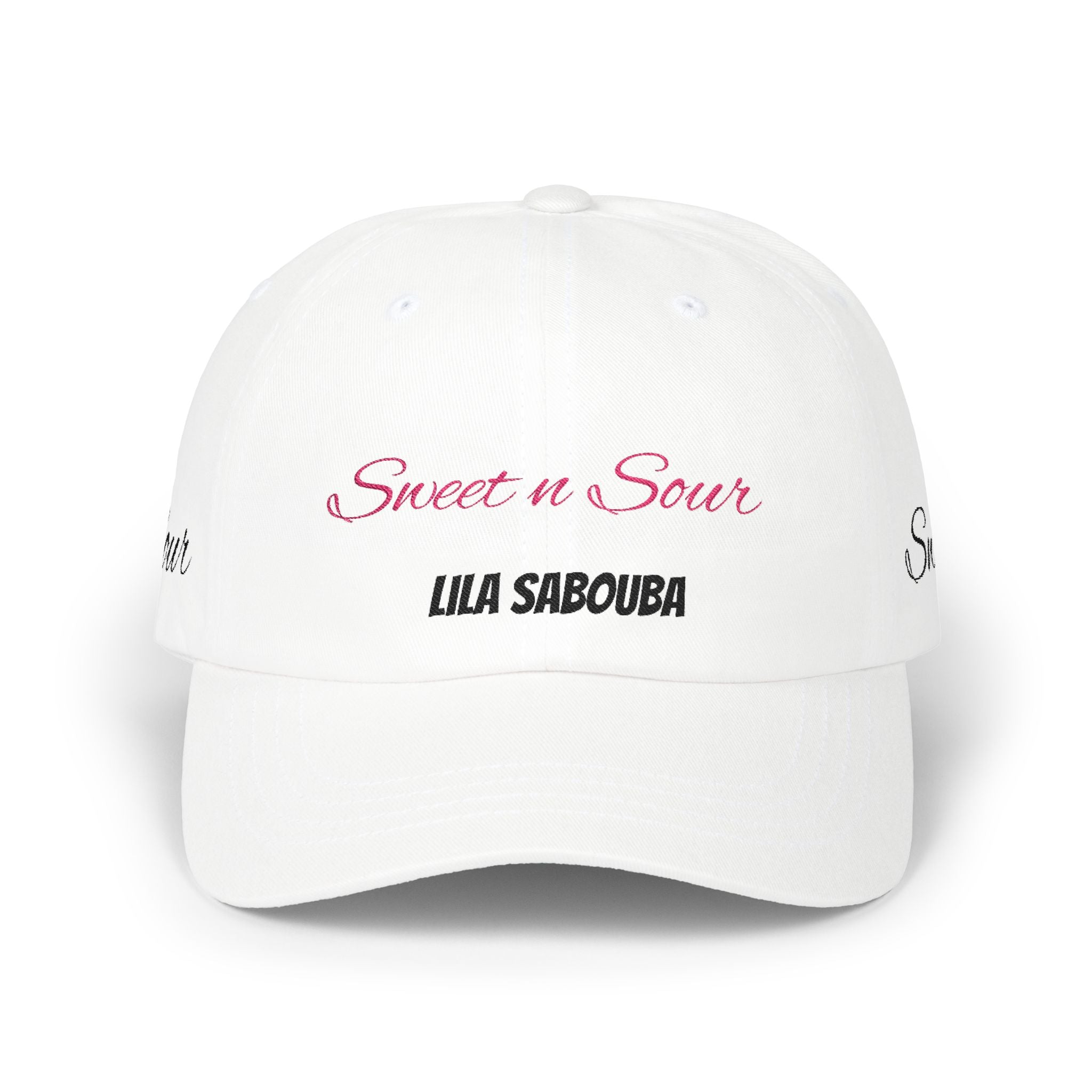 Dad Cap "Sweet n Sour" Lila Sabouba Embroidered White Baseball Hat